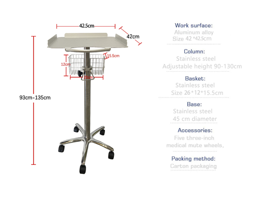 Draagbaar ziekenhuis B-Ultrageluid Trolley Medisch Aluminium Mobile Ultrasone meubels Mobiele kar