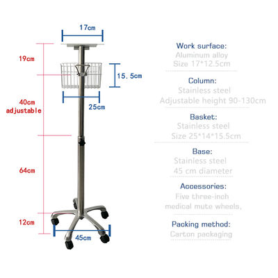 Portable Aluminum Medical Trolley Patient Monitor Trolley for Hospital