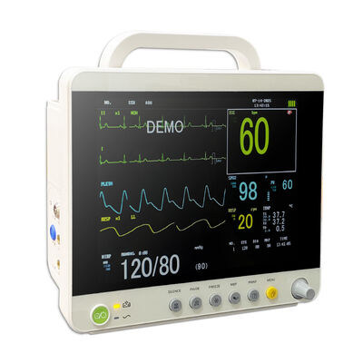 12.1 inch kleuren-LCD-scherm met meerdere parameters, patiëntmonitor met 6 parameters (ECG/HR/RESP/SPO2/NIBP/Temp) en op een trolley/wandbeugel te monteren